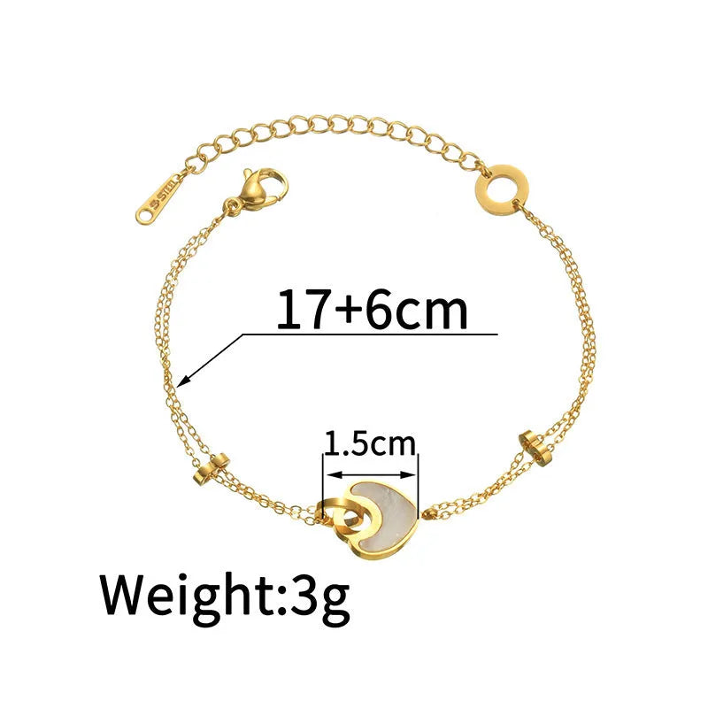 Stainless steel resin bracelet for women featuring heart-shaped design and double-layer construction