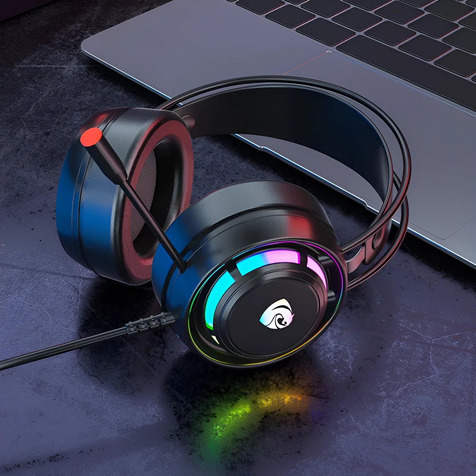 Black wired gaming headset with microphone and 2.2 metre cable for computer and mobile phone use