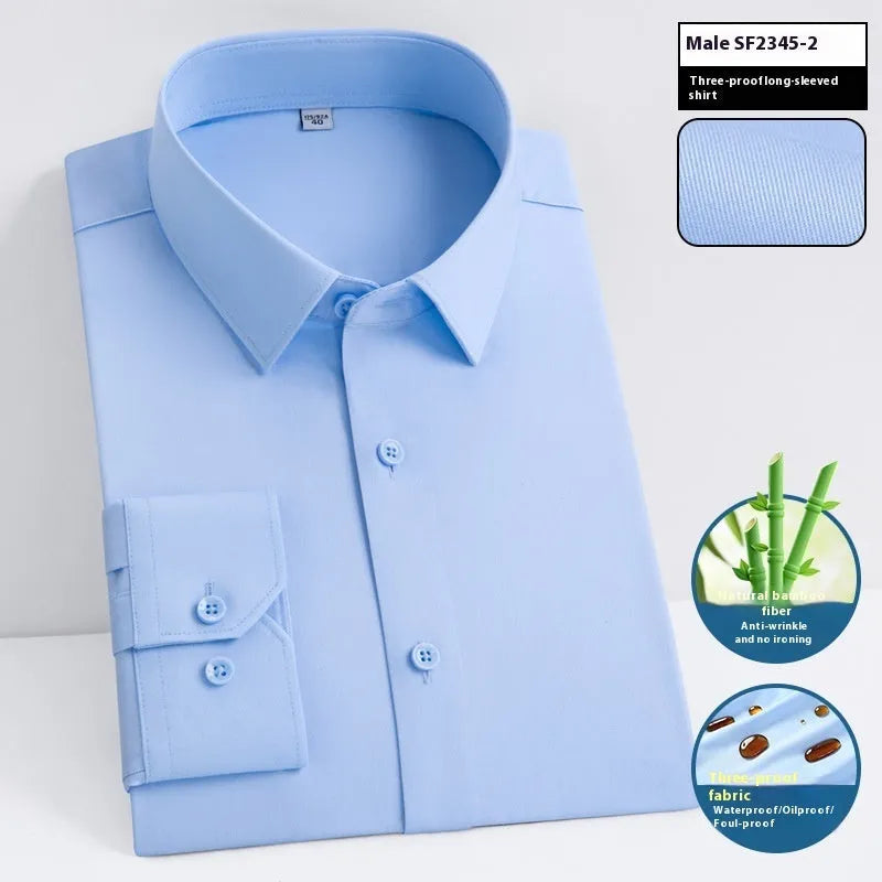 Men's slim fit bamboo fibre business shirt with square collar in solid colour