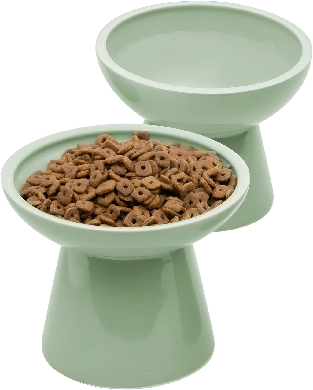 Extra wide elevated ceramic cat food and water bowl in blue, green, pink or white