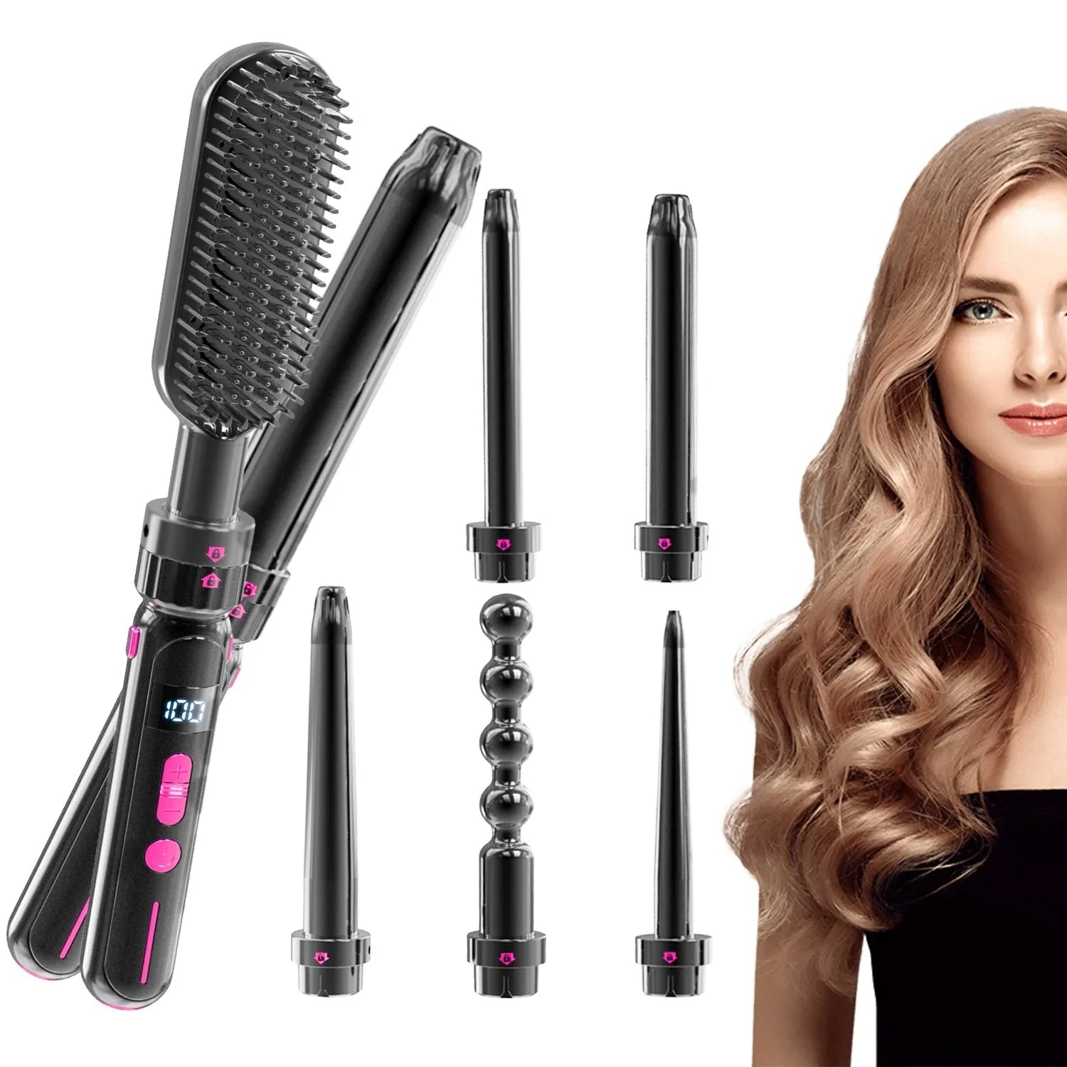 Black ceramic curly hair sticks dual-purpose styler with 30 temperature settings and PTC fast heating