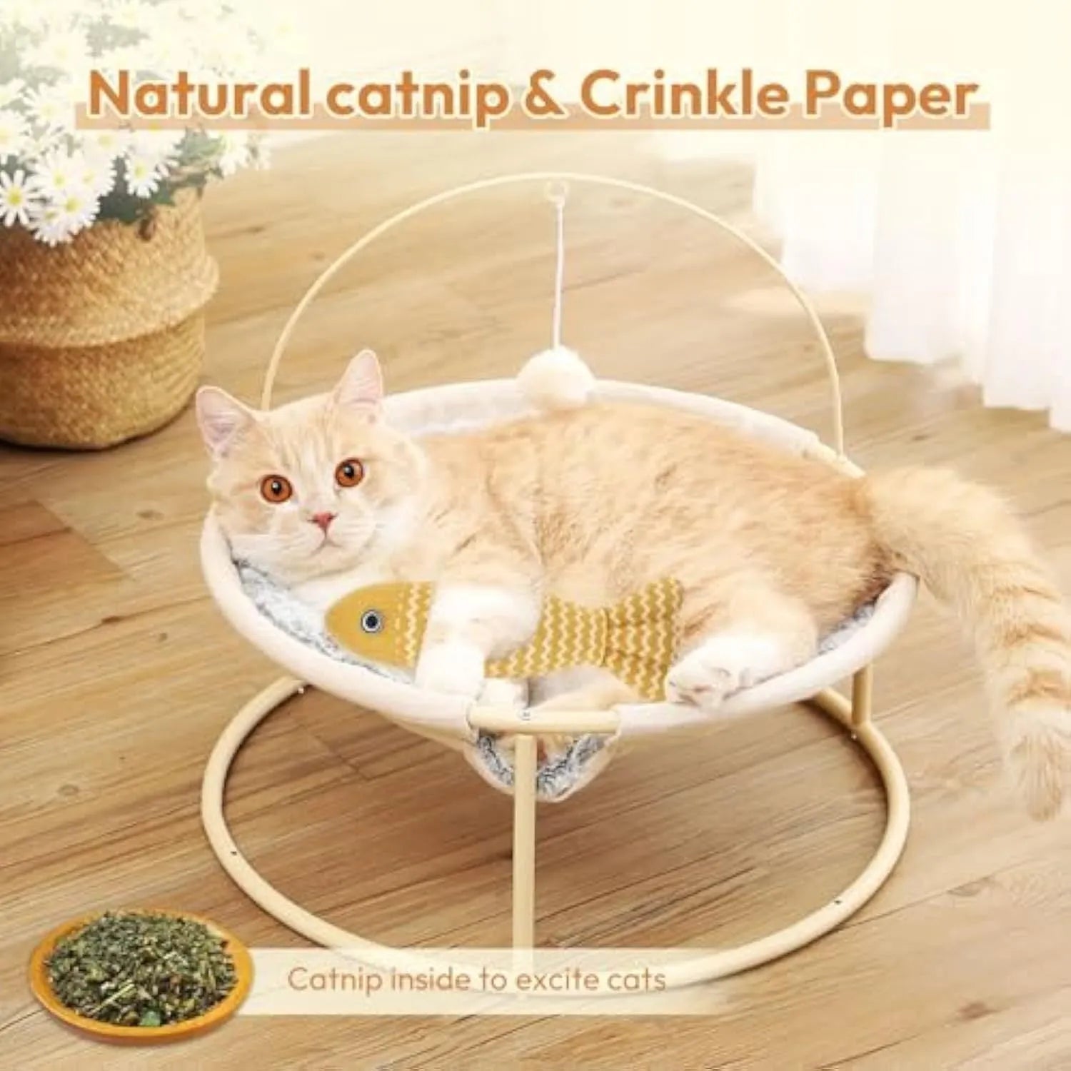 Three catnip fish toys in coffee, gray, and yellow for indoor cat self-play