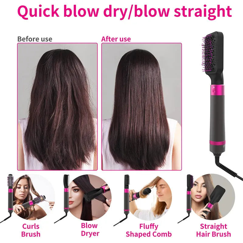 Dyson grey 5-in-1 hair dryer brush styling tool with multiple brush attachments