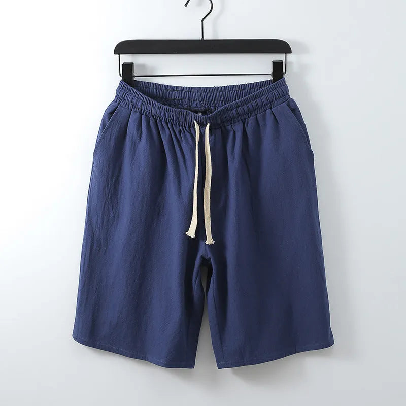 Plus size men's cotton linen shorts in white, mid waist straight leg cut, sizes M to 9XL