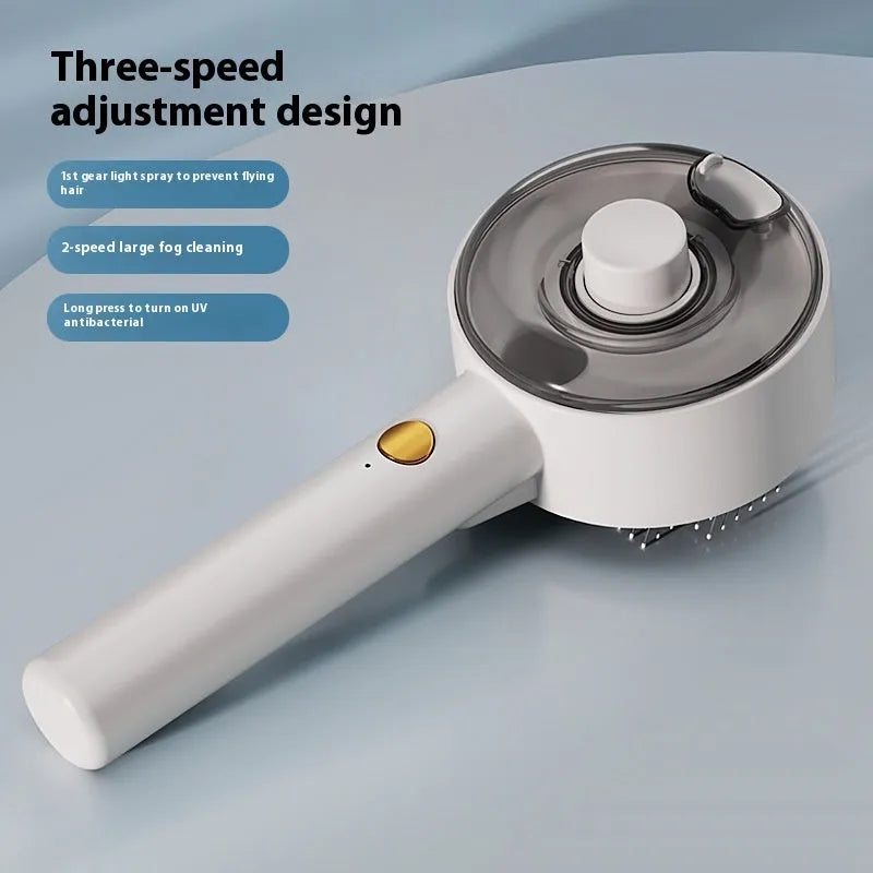 Ceramic white pet grooming brush with steam function and UV sterilisation light