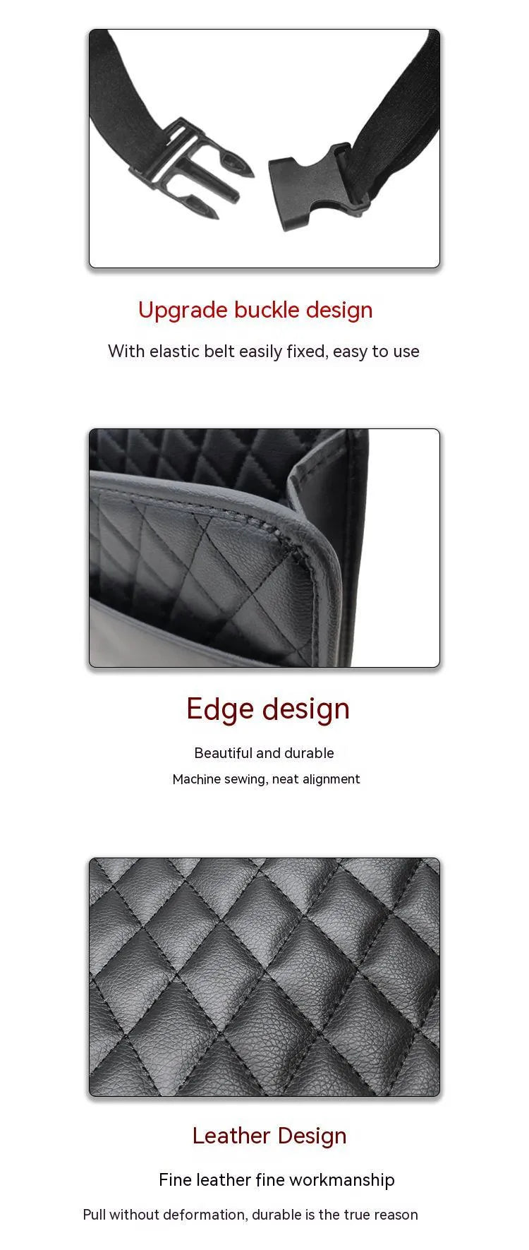 Leather car hanging storage bag in black showing 25cm compact design for vehicle interior organisation