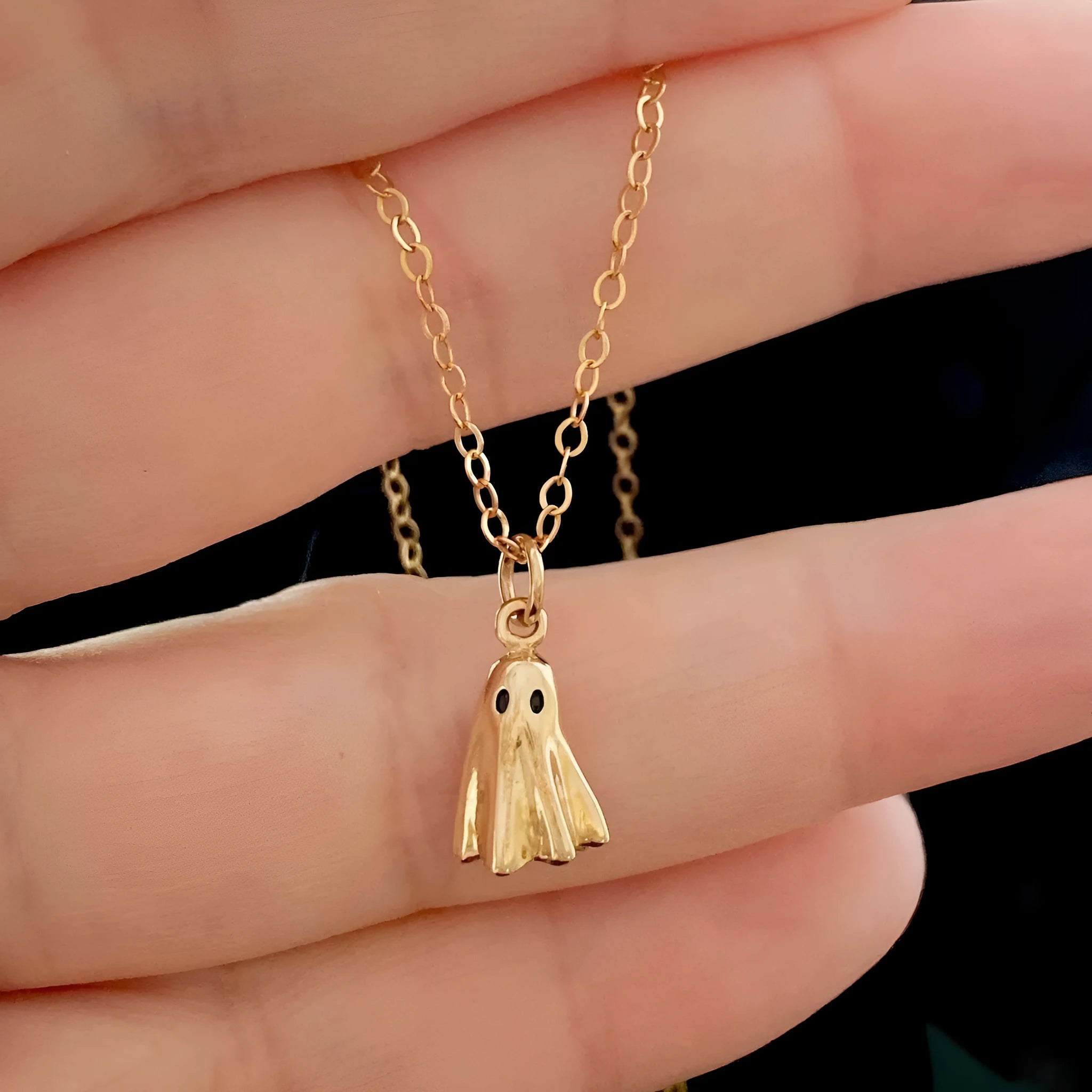 Ghost pendant necklace with electroplated titanium steel pendant and stainless steel chain options