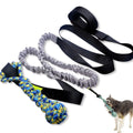 Green cotton dog tug rope toy with corncob chewable element for indoor outdoor bite play