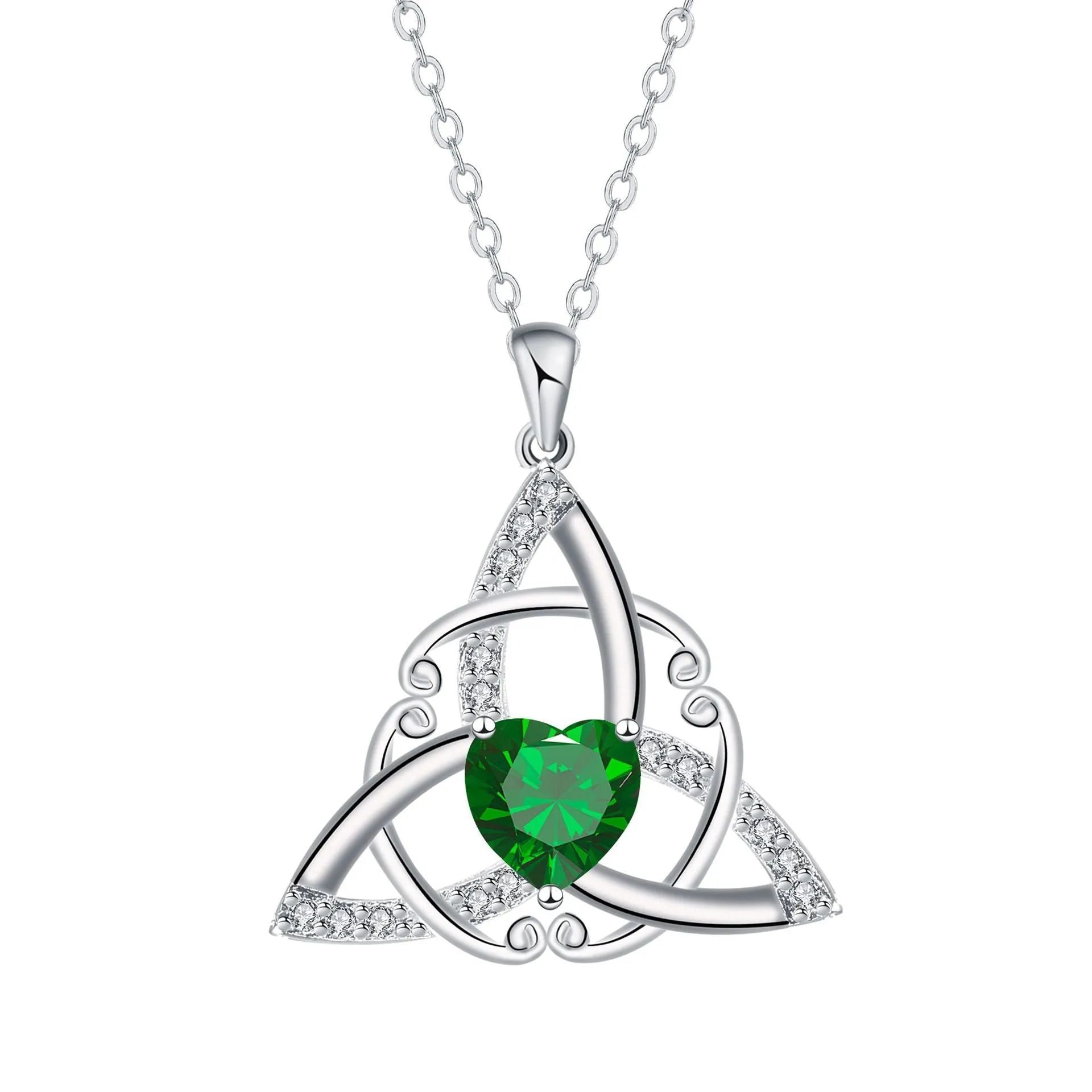 Women's Celtic knot necklace in copper with geometric pendant showing electroplated colour options