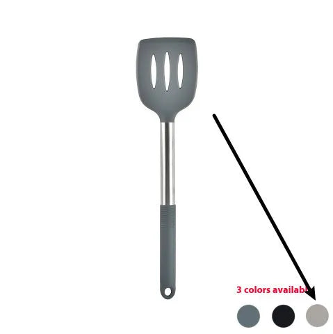 12-piece silicone kitchen utensil set with rotating storage bucket in black, dark gray or khaki