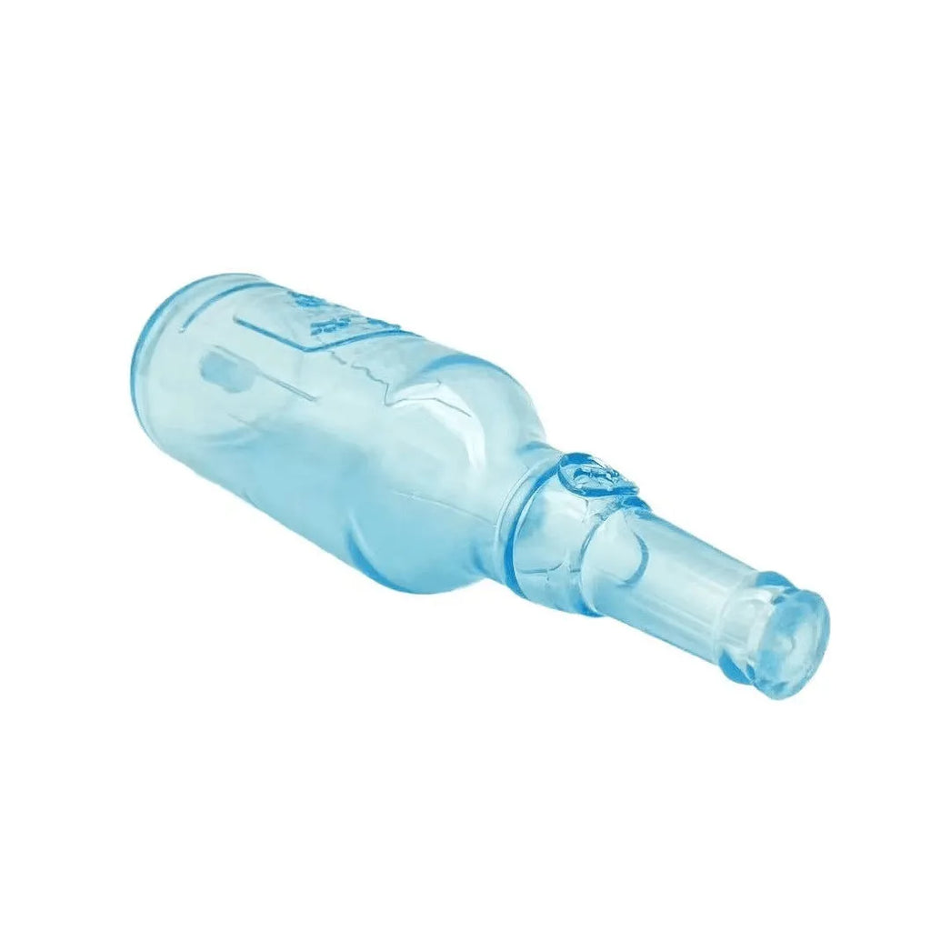 Blue green red natural rubber dog water bottle cruncher toy with squeaker for aggressive chewers