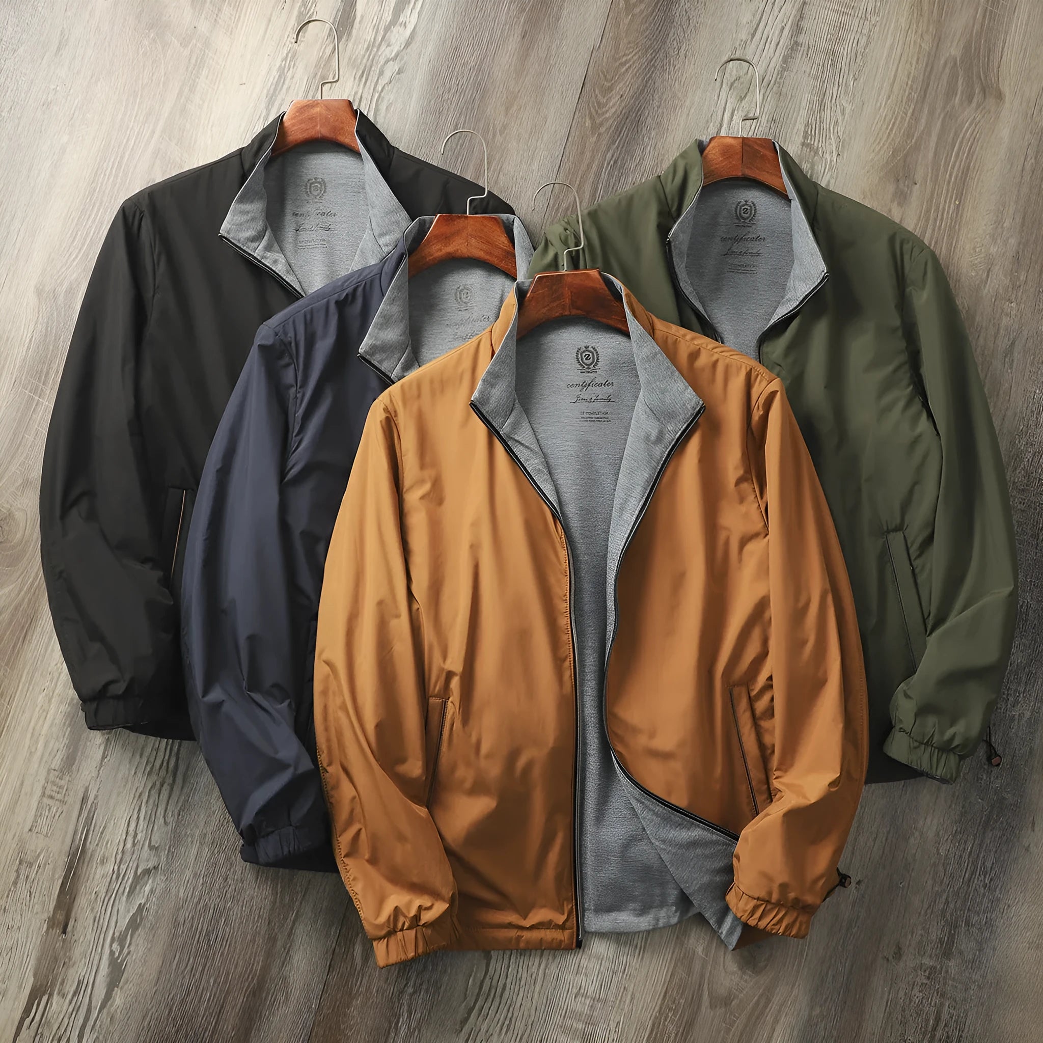 Men's stand collar business casual jacket in polyester-cotton blend available in four colours