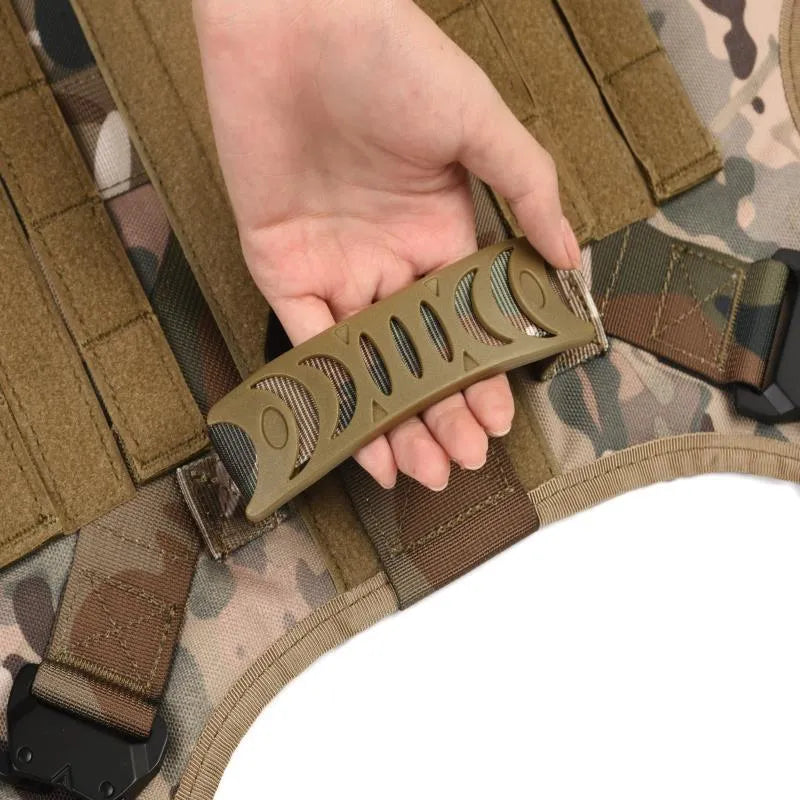 Polyester dog training battle suit vest set in camouflage, shown on a dog.