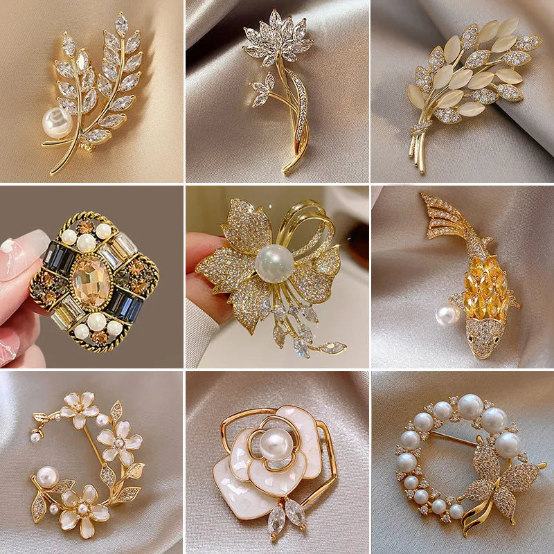 Alloy brooch in natural flower shape with electroplated finish, featuring adjustable and anti-exposure pin closure for women's coats and suits.