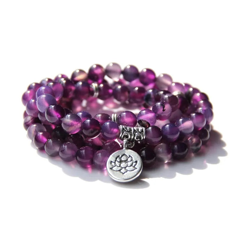 Vintage women's natural stone bracelet with geometric lotus pendant charm.