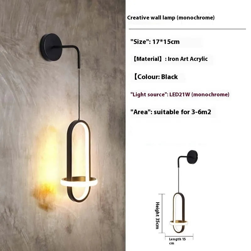 Nordic wall lamp with iron shade in black finish, bedside mounting, 220V