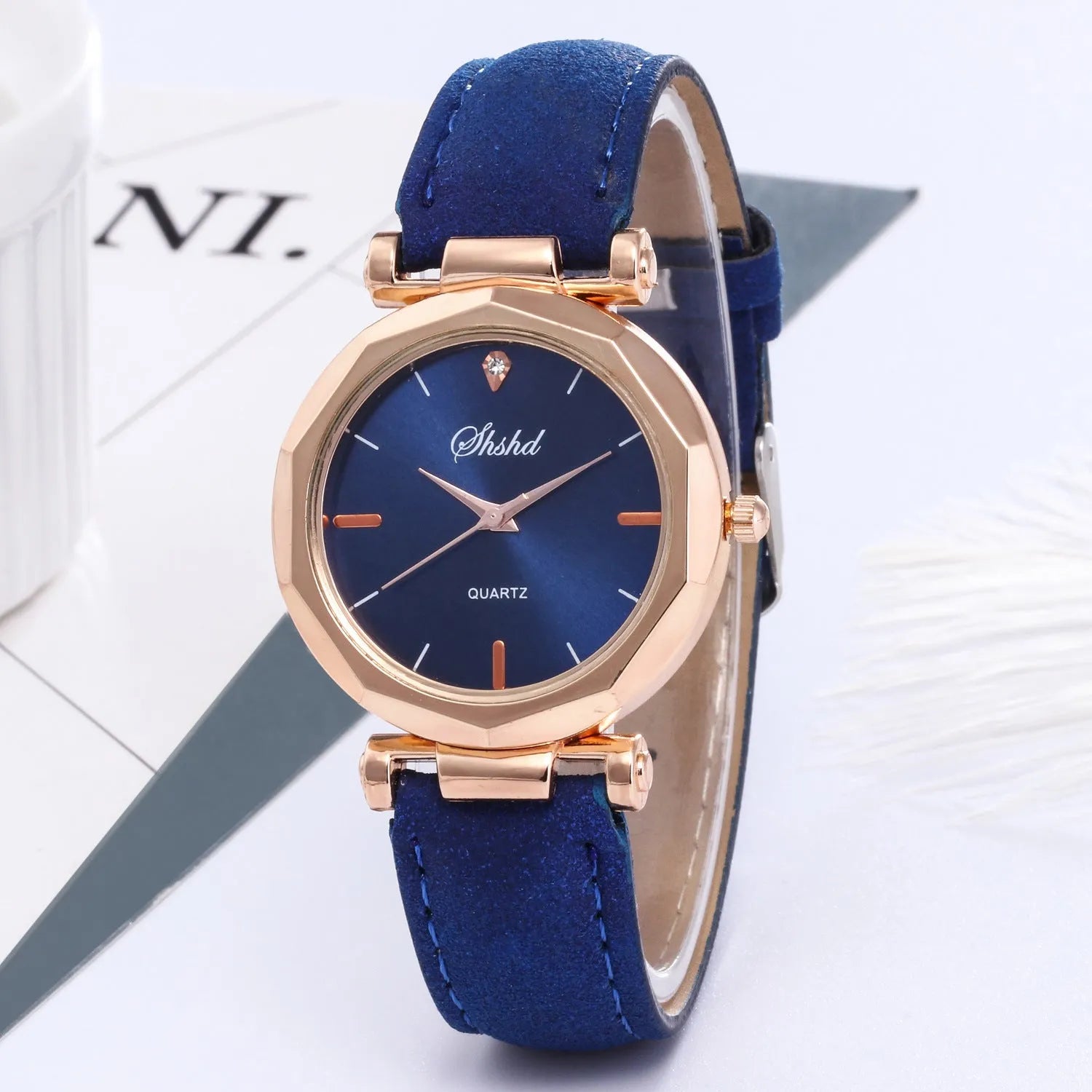 New ladies casual watch with round plastic case, PU strap, and pointer display in multiple colours