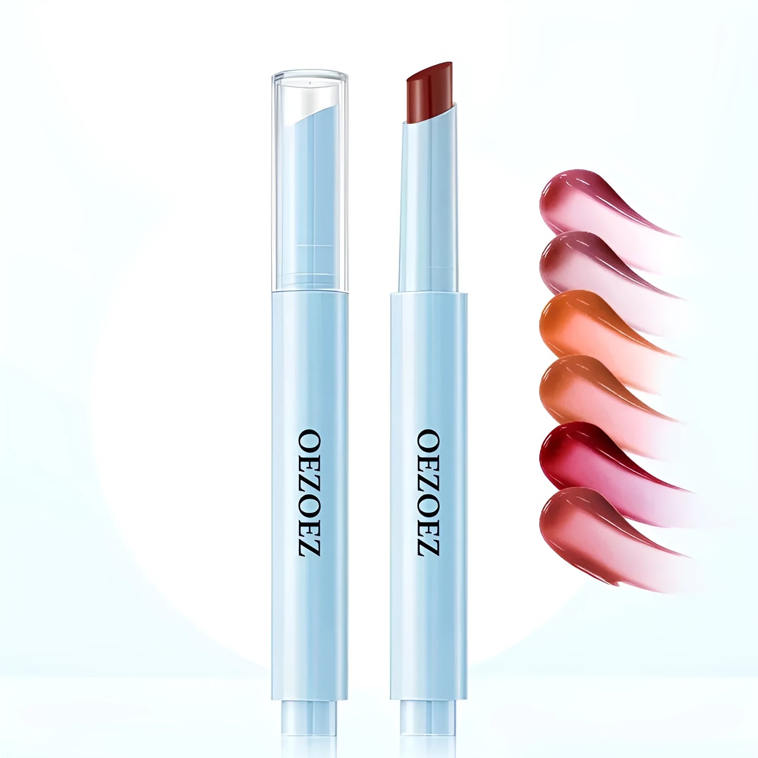 Waterproof moisturising lipstick in 1.8g size showing six colour options Z0033-G01 to Z0033-G06