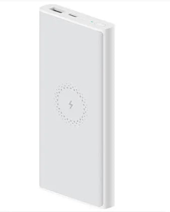White 10000mAh power bank showing USB-C port and wireless charging surface