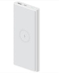 White 10000mAh power bank showing USB-C port and wireless charging surface