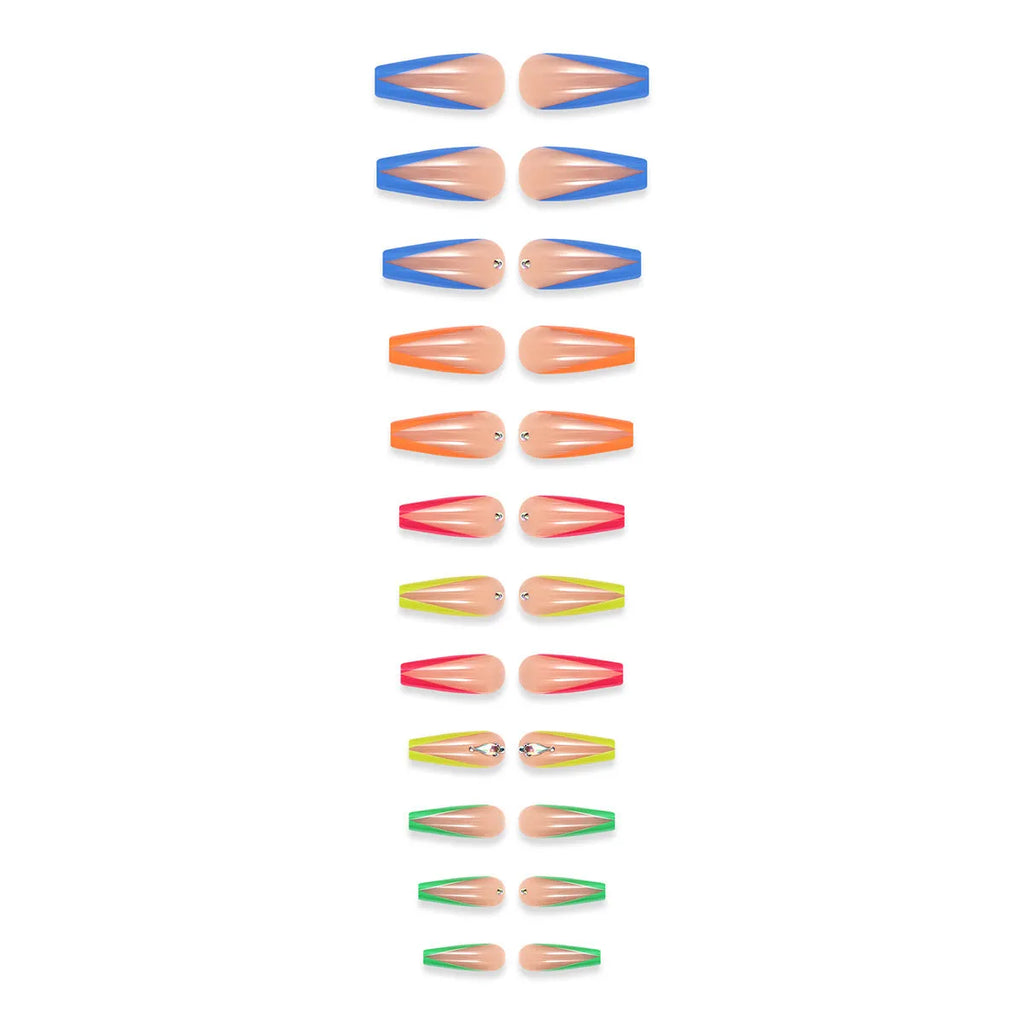 Diamond colour French detachable nail tips with cartoon, love, and cross heart patterns