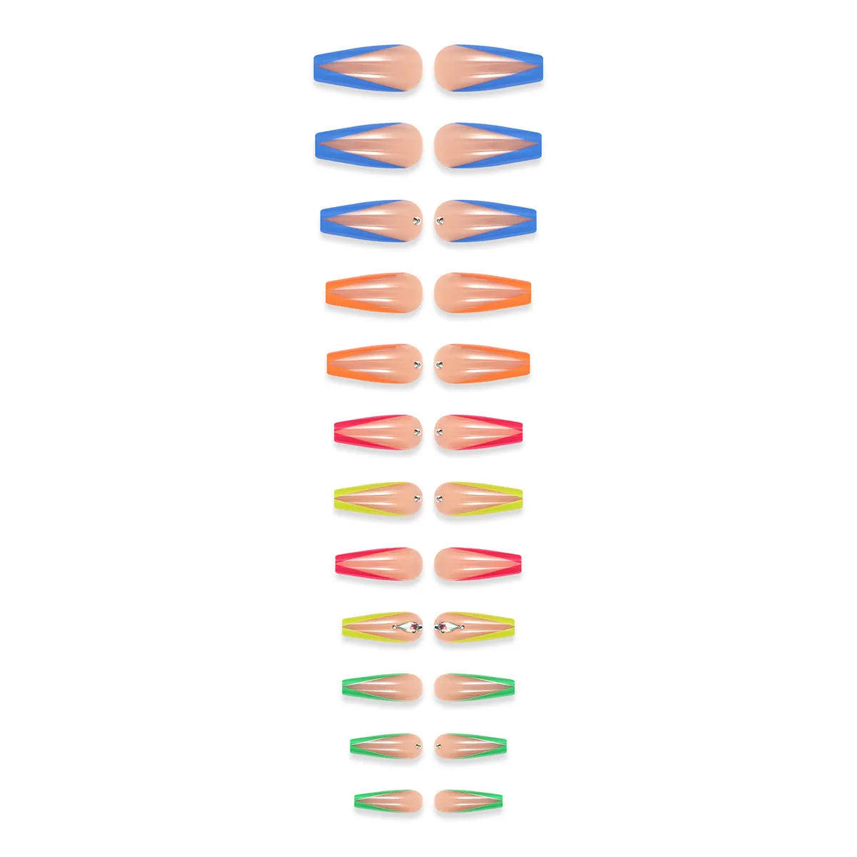 Diamond colour French detachable nail tips with cartoon, love, and cross heart patterns