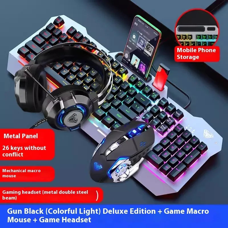 Black and white wired keyboard mouse headset bundle for desktop computer setups