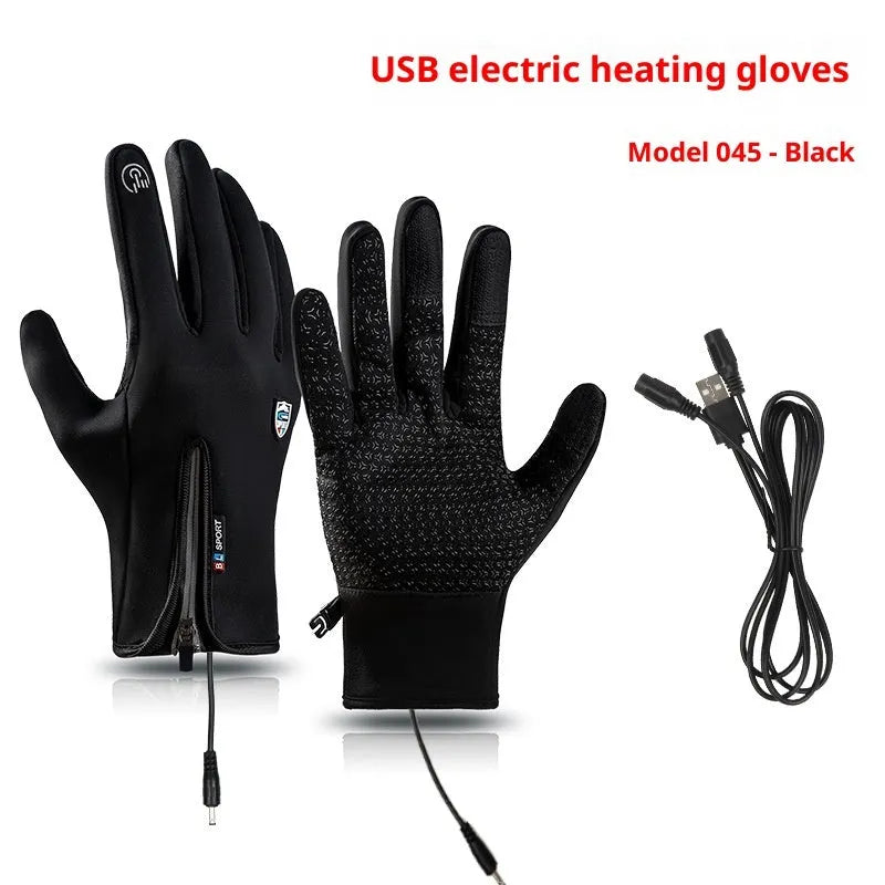 USB heating men's and women's winter cycling gloves in constant temperature black with reflective night vision panels