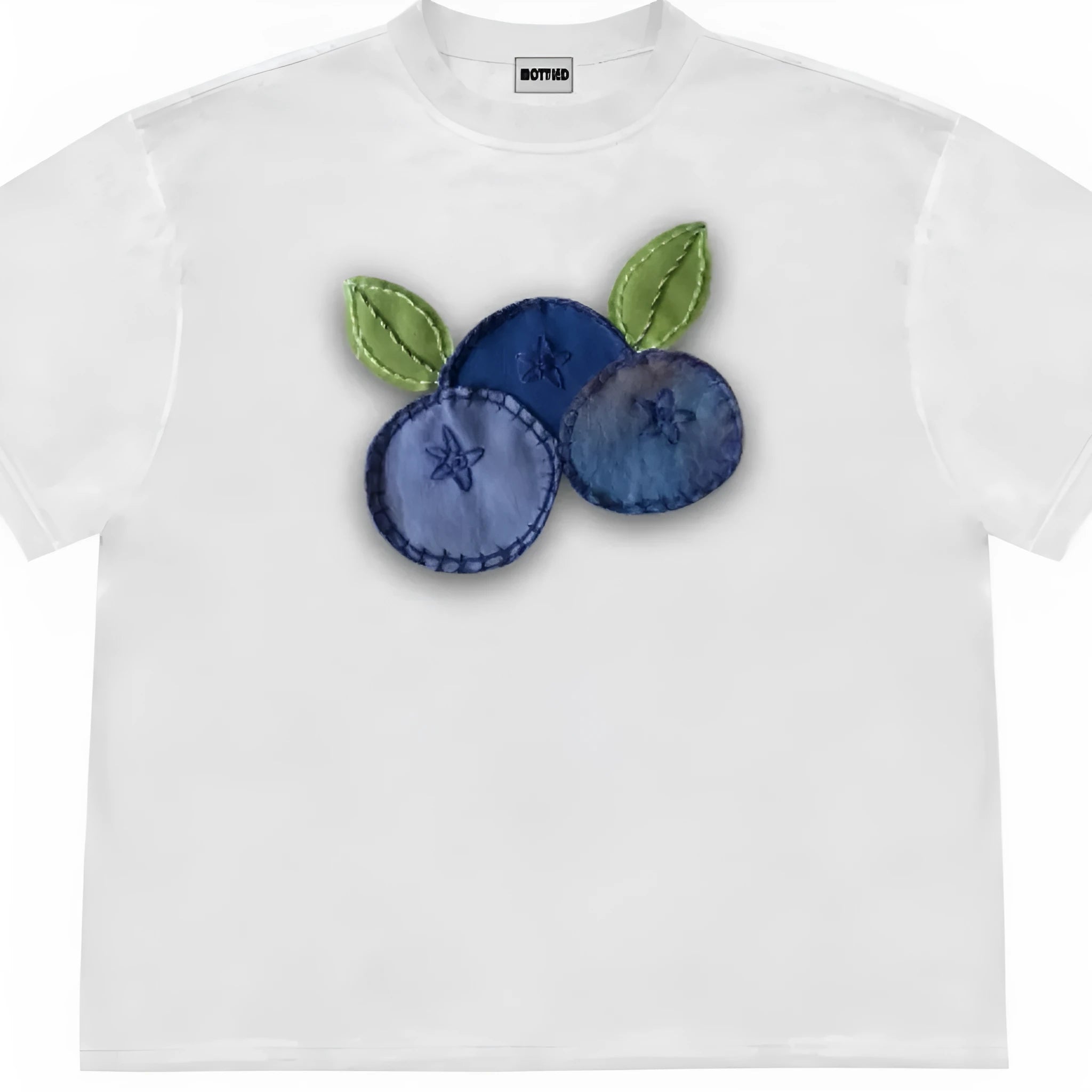 Blueberry patchwork print short-sleeved t-shirt in ice oxygen cotton fabric with loose fit