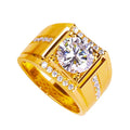 Men's geometric imitation moissanite ring with an adjustable open mouth band in a rose gold finish.