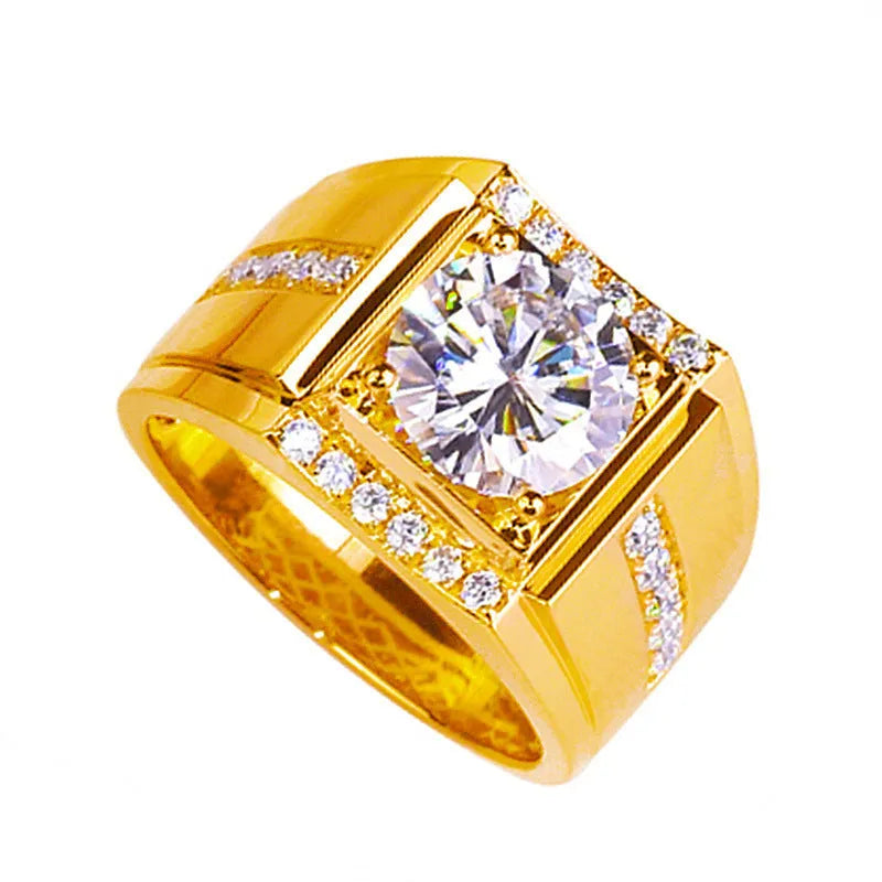 Men's geometric imitation moissanite ring with an adjustable open mouth band in a rose gold finish.