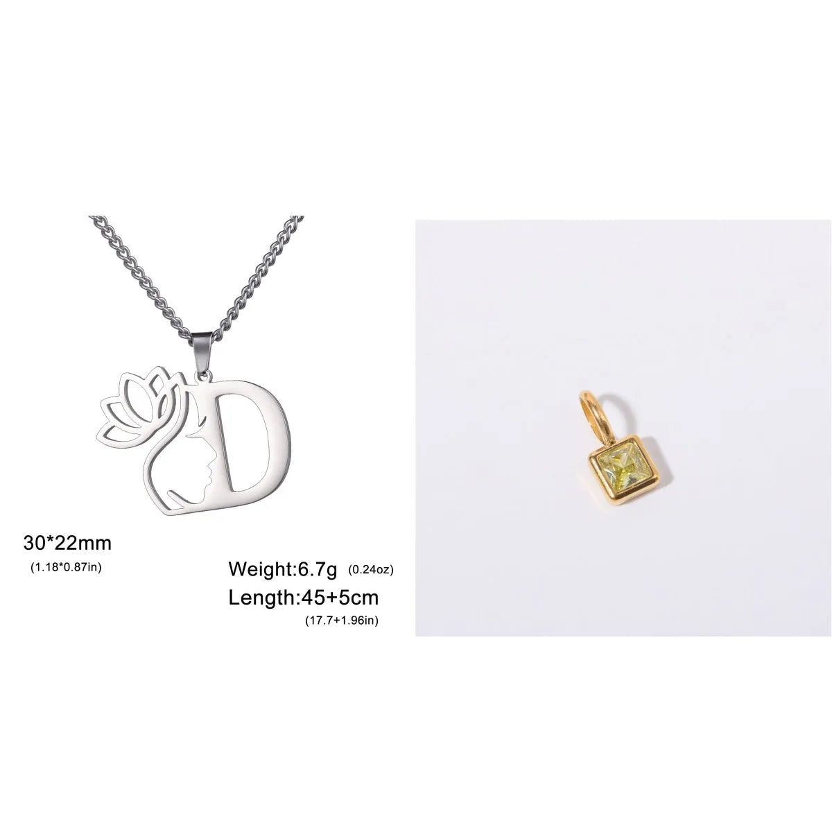 Stainless steel cross chain necklace with pendant in gold or steel colour