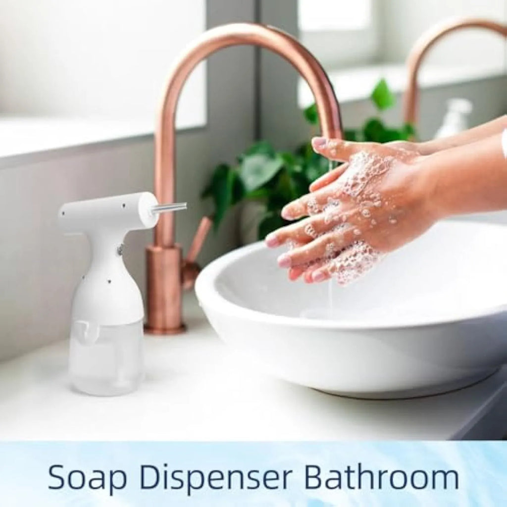 White electric foam soap dispenser with rechargeable battery for pet baths and household cleaning