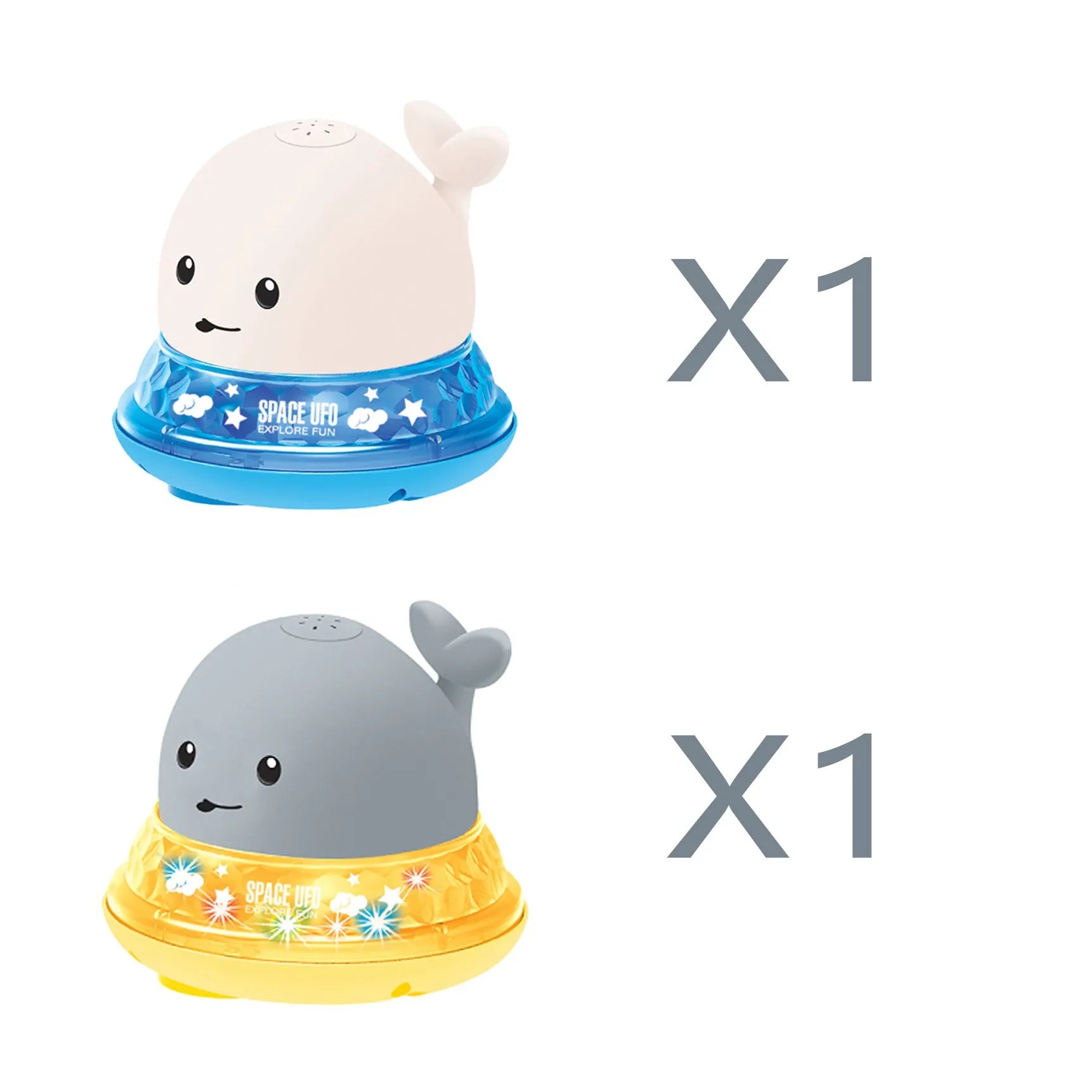 Automatic water spray whale bath toy floating in water with fountain and LED lights