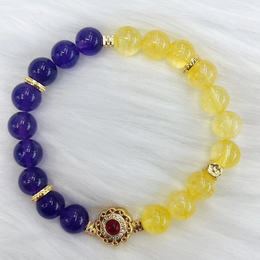 Handmade women's yellow and purple amethyst crystal bracelet with niche style design