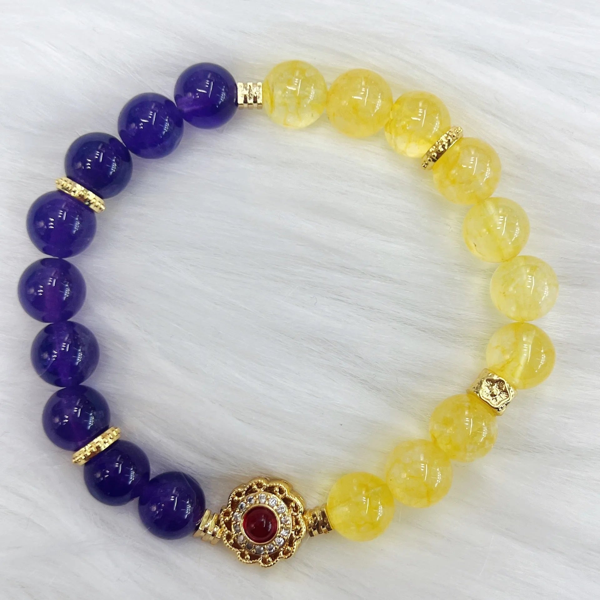 Handmade women's yellow and purple amethyst crystal bracelet with niche style design