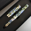 Deep bath green metal pen showing fine, medium, and graphic art tip options
