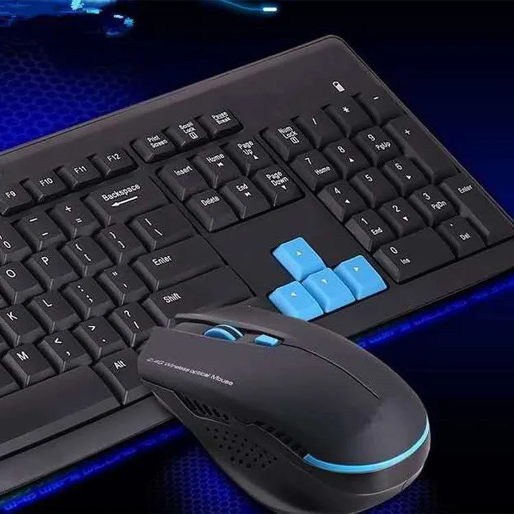 Black wireless keyboard and mouse set with dual USB receiver