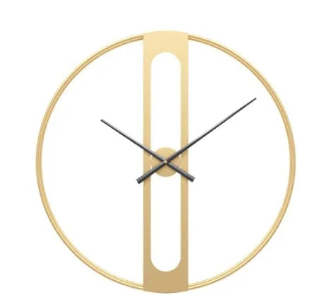 Large round metal wall clock with a 50cm diameter in a black finish on a white wall.