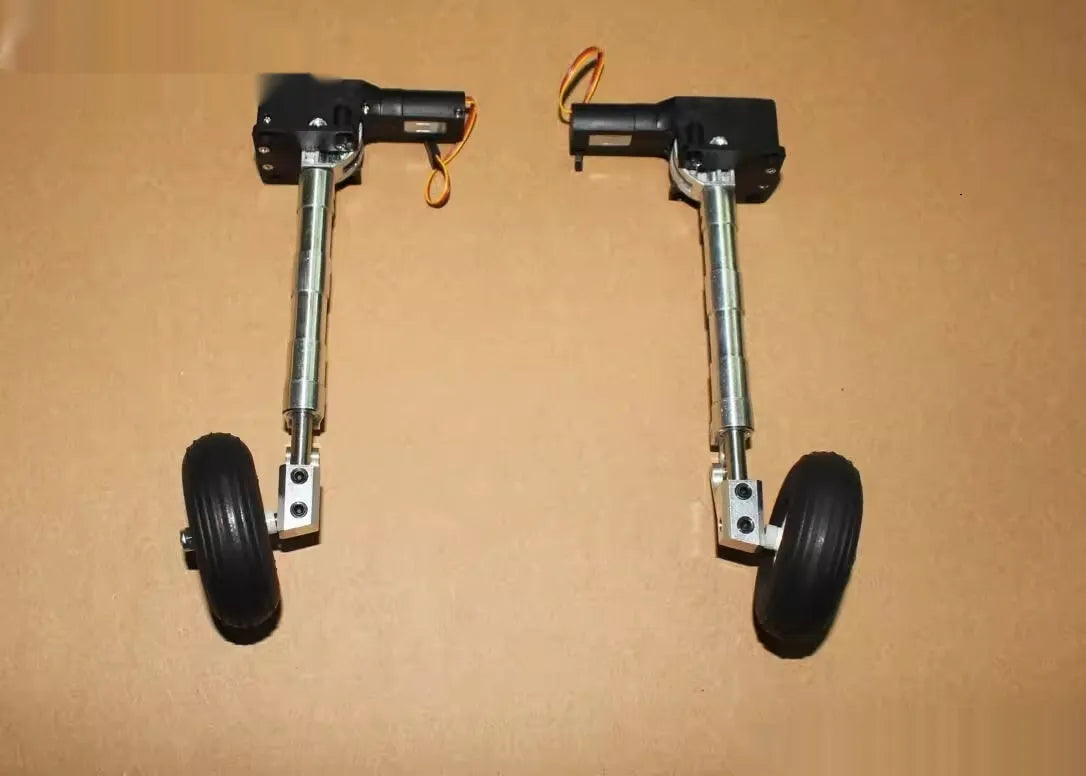 Retractable inclined kneeling damping shock-absorbing alloy landing gear for electric toy aircraft with multiple wheel options