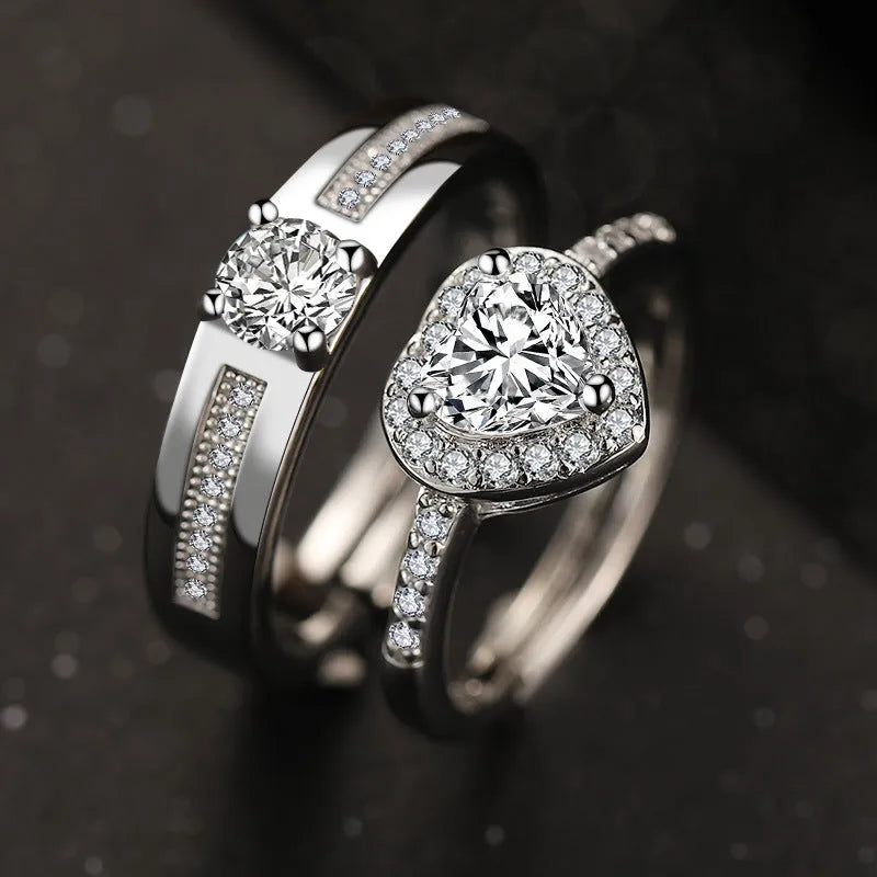 Fashion Simple Princess Love Couple Rings adjustable opening metal band heart-shaped geometric design