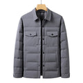 White duck down simple polo collar jacket in black with thickening build, polyester shell, sizes M to 4XL