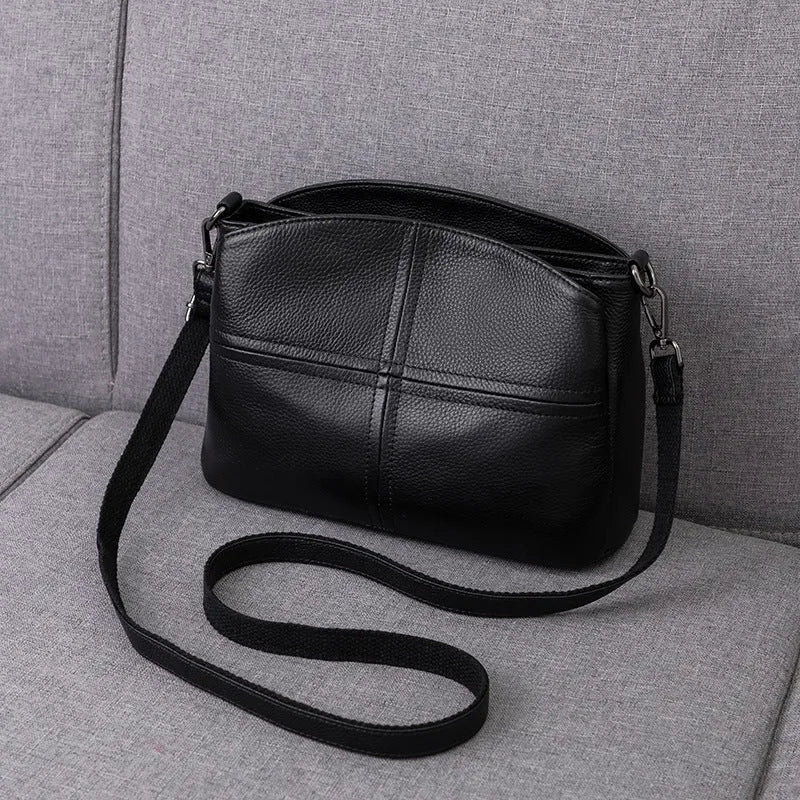 Genuine leather women's shoulder crossbody bag with plaid pattern in urban minimalist style