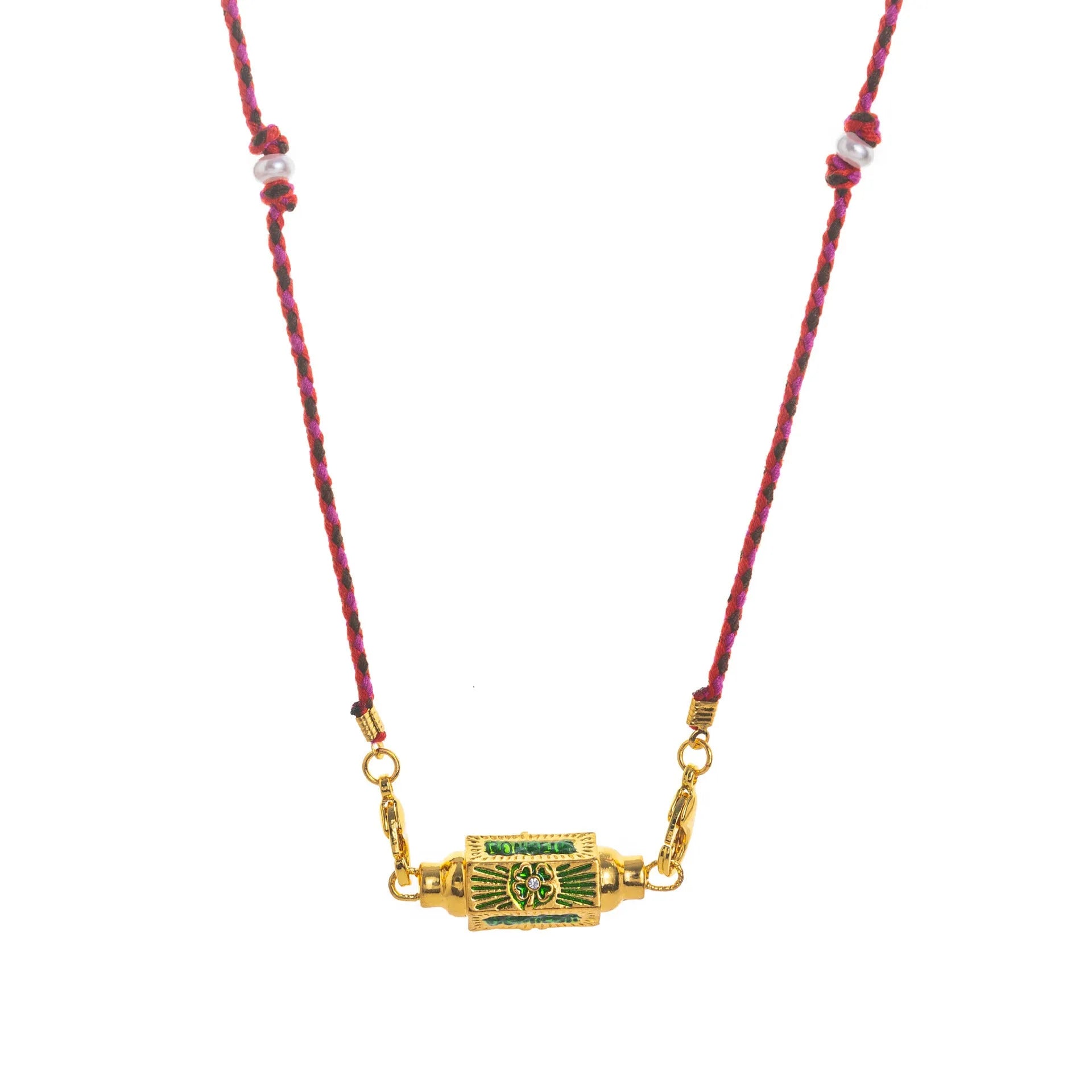 Copper geometry pendant necklace for men with star and eye motifs in blue colour on regular chain