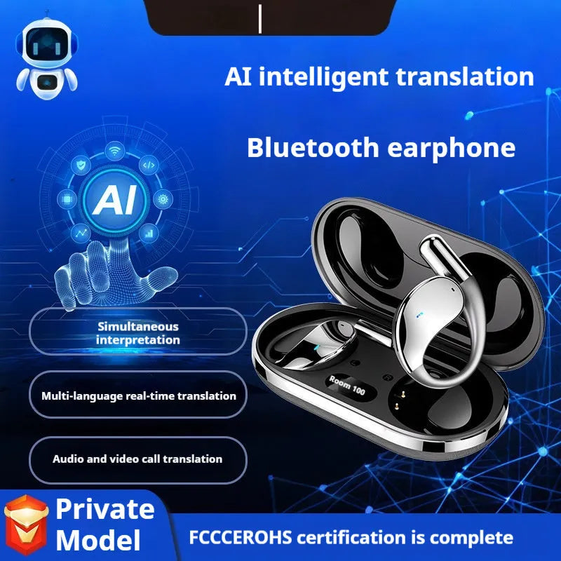 Black sports Bluetooth earphones with digital display screen and ear-mounted design