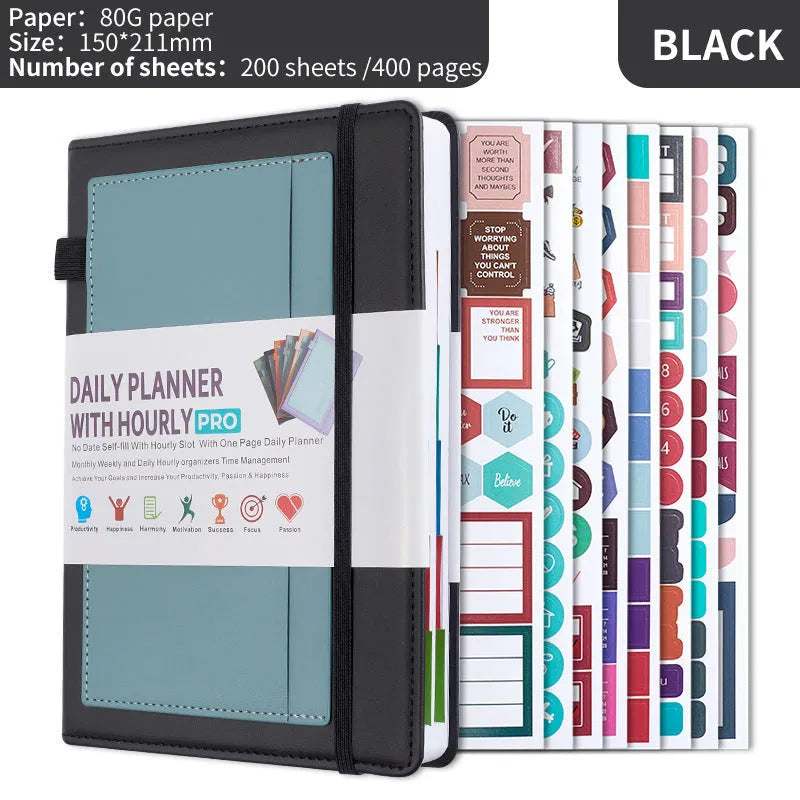 Creative trend undated notebook with strap closure in purple, available with planning stickers.