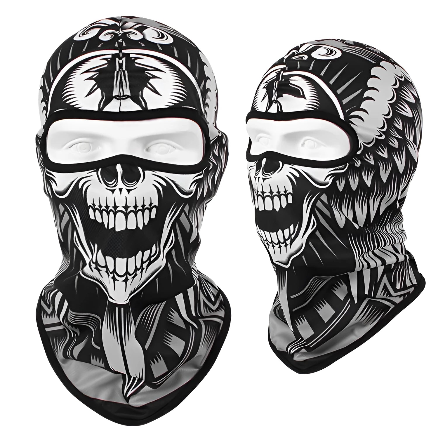 Bakool silk motorcycle skull mask in a skeleton design, sized 36cm by 29cm