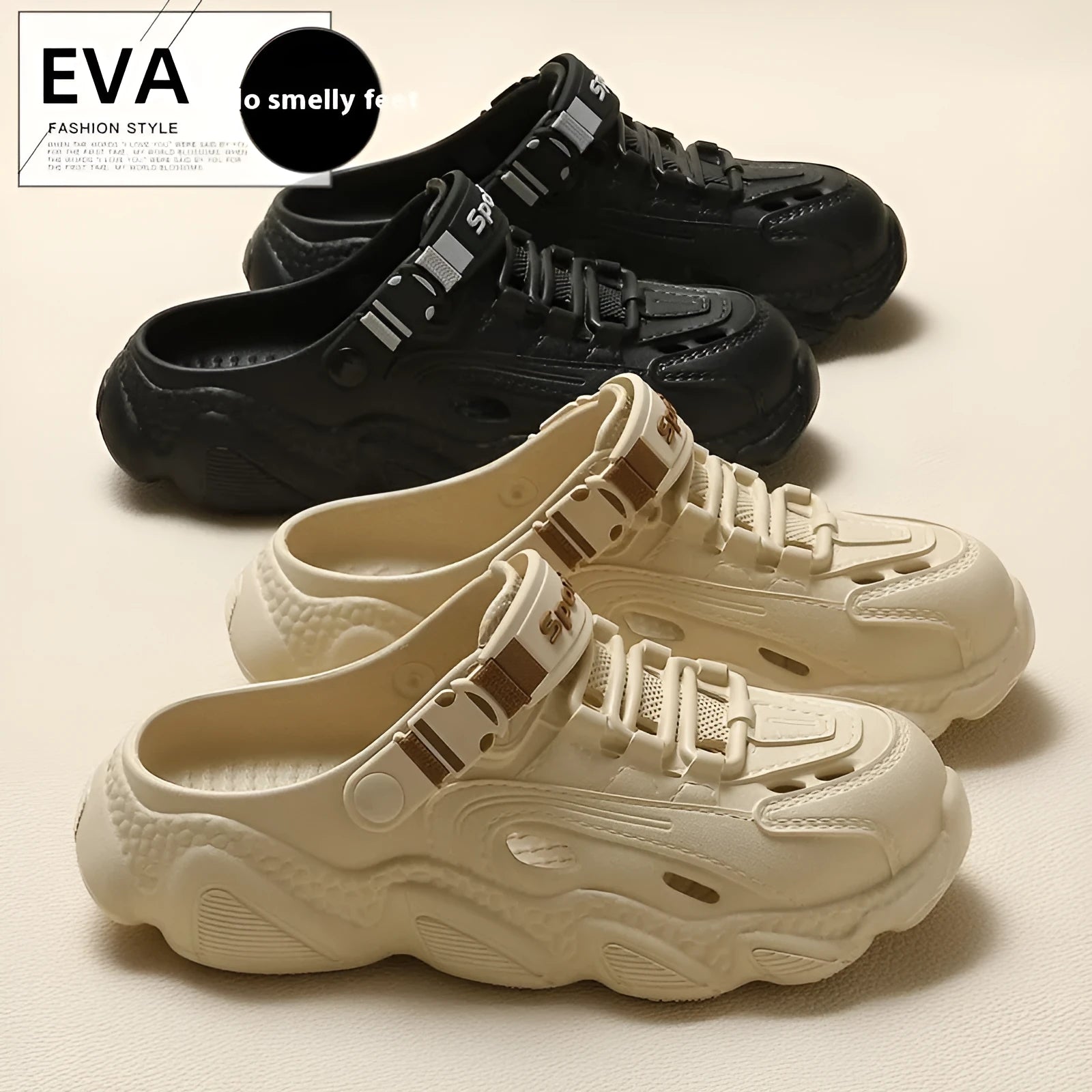 Men's khaki outdoor slippers with hollow out design and EVA non-slip sole