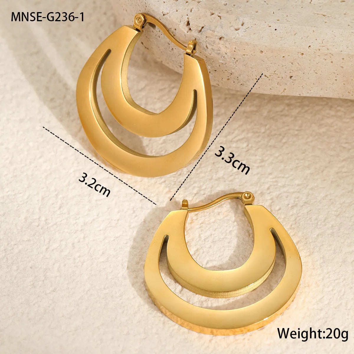 Geometric French earrings gold plated and steel plated minimalist jewellery with round ring elements