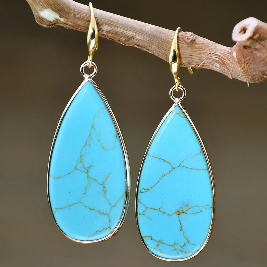 Vintage Tigereye drop-shaped earrings with long water drops design in natural stone